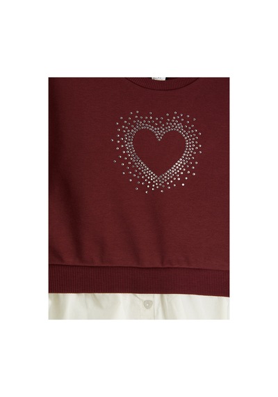 Lc Waikiki Alıta Cıty Farkıyla Lcw Kids Bordo 3 İplik Şardonlu Taşlı Standart & Regular Kız Çocuk Sweatshirt Bordo - 925528534 Bordo