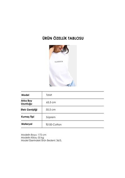 it's basic Kadın Beyaz S6-127 Oversize Glamour Baskılı %100 Koton T-shirt