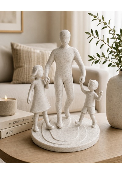 Babalar Günü Hediyesi Baba Çocuk Figürlü Dekoratif Obje Aile Biblosu Pla 12x9 Cm
