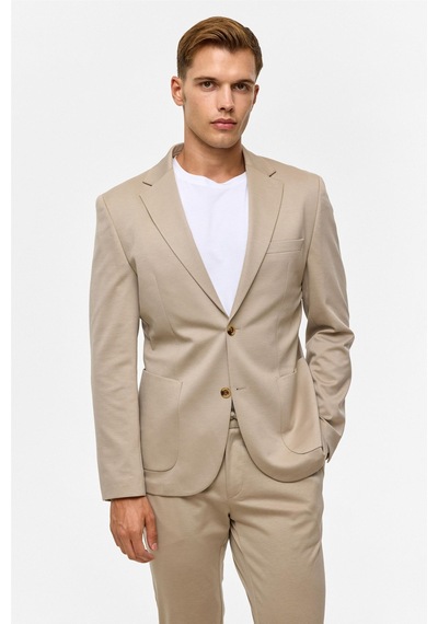 Süvari Bej Slim Düz Mono Yaka 6 Drop Takım Elbise-38720 Bej