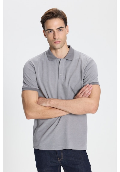 Ac&Co / Altınyıldız Classics Erkek Grı-beyaz Pamuklu Slim Fit Dar Kesim Polo Yaka Tişört