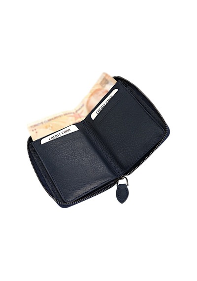 Westpolo Hakiki Deri Kağıt Para Ve Bol Kart Bölmeli Fermuarlı Unisex Cüzdan - Lacivert Lacivert