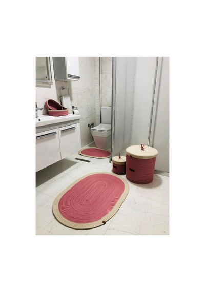 Jüt,hasır,6 Lı,banyo Paspas Takımı,bohem Tarzı Banyo Takımı,iskandinav Paspas/sepet Pembe Pembe