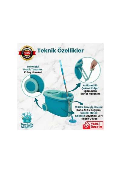 Tekerlekli Taşıma Saplı Comfort Mop Temizlik Seti