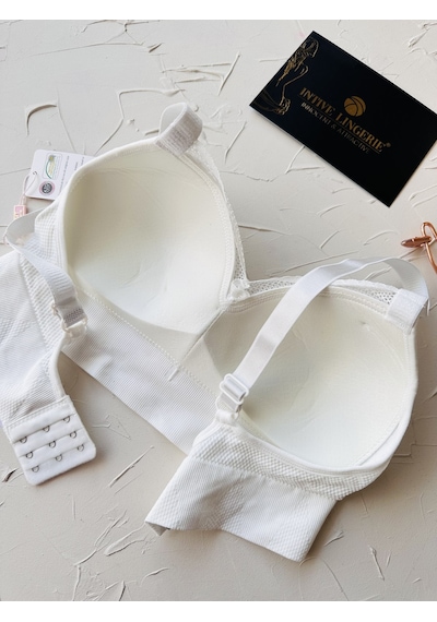 Celine C Cup Bambu Hisli Ultra Rahat Polamid Kumaştan Dokulu Dant Ekru