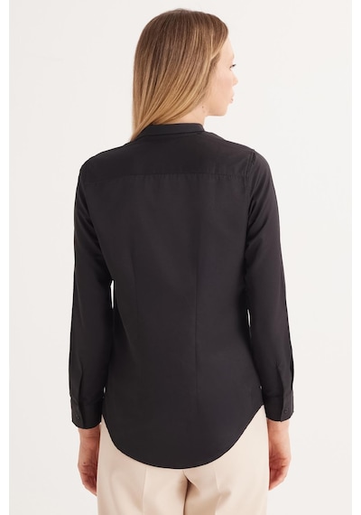 Tudors Kadın Slim Fit Dar Kesim Vucüda Oturan Uzun Kollu Siyah Basic Gömlek-35323 Siyah