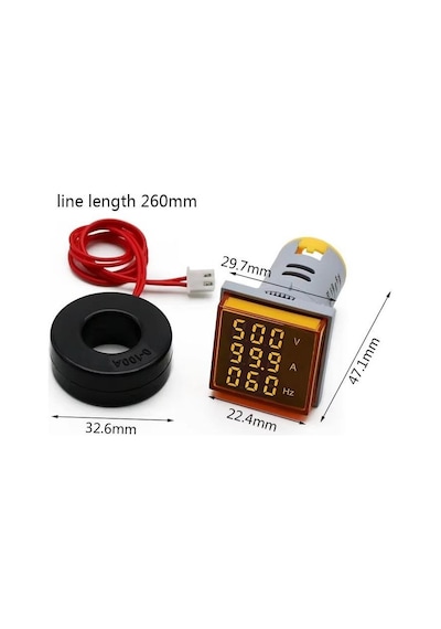 Dijital Voltmetre /ampermetre / Hertz Metre 22mm Kare Yeşil 20-500v/0-100a/0-99hz