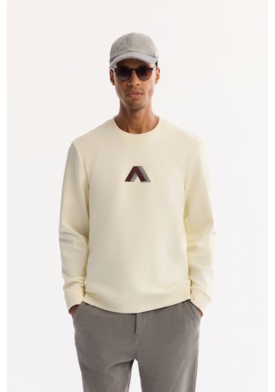 Avva Erkek Ekru Bisiklet Yaka Pamuklu Bi-stretch Baskılı Regular Fit Sweatshirt A52y1305