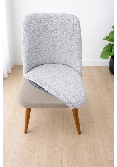Mutfak Sandalye Kılıfı-büyük Oval Likral Kum Desen Yıkanabilir Lastikli Sandalye Örtüsü Chair Cover Taş - Gri