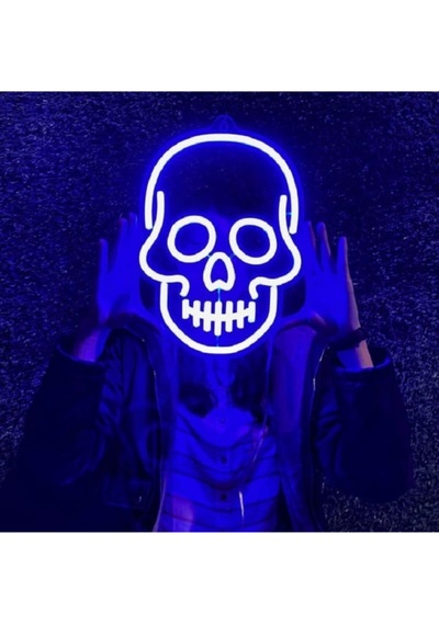 Mavi Neon Led Işık Kuru Kafa Gece Lambası Renkli