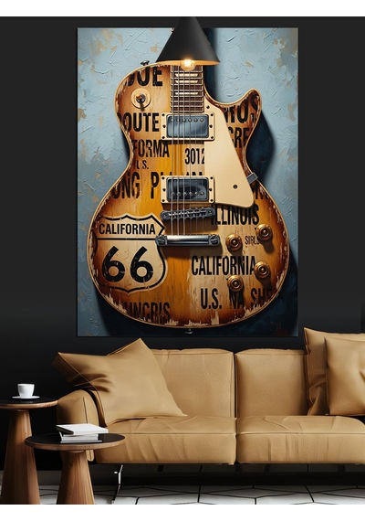 Eski Tarz Gitar Dekoratif Kanvas - Mdf Ahşap Tablo