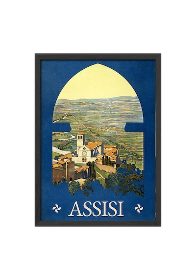 Assisi Siyah Ahşap Çerçeveli Poster, Dekoratif Seyahat Duvar Tablosu