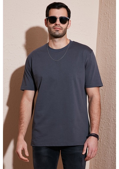 Buratti Pamuklu Relaxed Fit Sıfır Yaka Erkek T Shirt 5905446 Koyu Antrasit