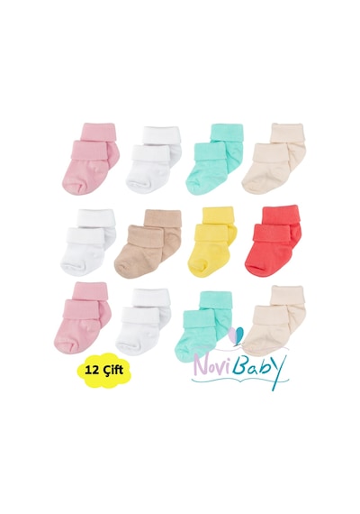 Novibaby 12'li Bambu Yenidoğan Bebek Çorap I Baby Girl I Kız Erkek Bebek Çorabı Çok Renkli