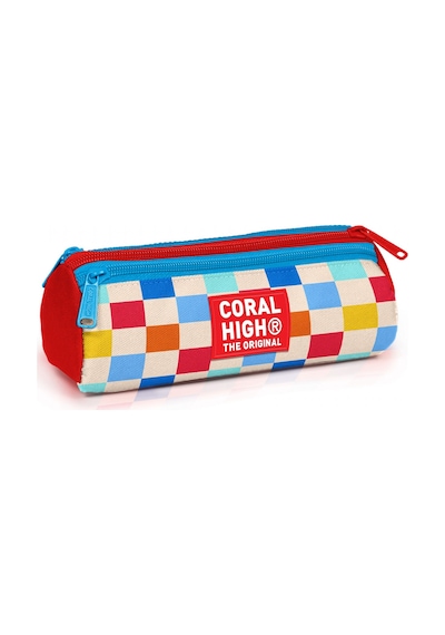 Coral High Kız Çocuk Kırmızı Çok Renkli Dama Desenli Üç Gözlü Okul Kalem Çantası 31025