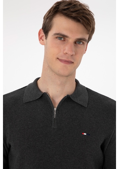 U.S. Polo Assn. Erkek Regular Fit Yarım Fermuarlı Antrasit Melanj Basic Kazak 50298266-VR081