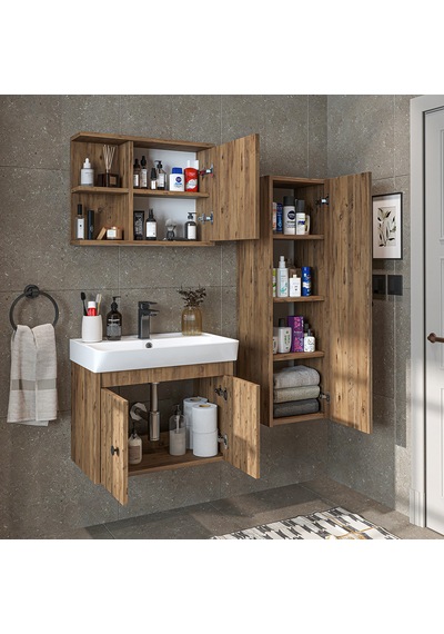 Ada Lavabolu Banyo Alt Dolabı + Banyo Üst Dolabı + Banyo Boy Dlp Atlantik Çam