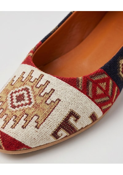 Futsishoes Vıttorıa Hakiki Deri Etnik Desenli Kadın Beyaz Kilim Desenli Babet