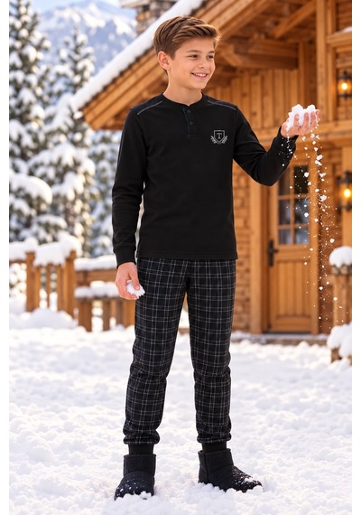 Tarık İki İplik T Armalı Gez Boy Erkek Pijama Takımı 11-16 Yaş -ta4485310 - Gri