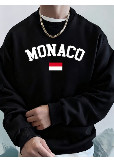 Startmore Startmoremonaco Bayrağı Baskılı Erkek Kapüşonlu Sweatshirtleri Sonbahar Kış Polar Sıcak Sweatshirtler Siyah