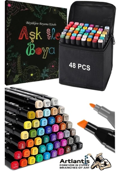 48 Adet Çift Taraflı Marker Kalem Çantalı 1 Paket 48 Renk Touch Markör Aşk İle Boya Mandala Büyüklere Boyama Kitabı Çok Renkli