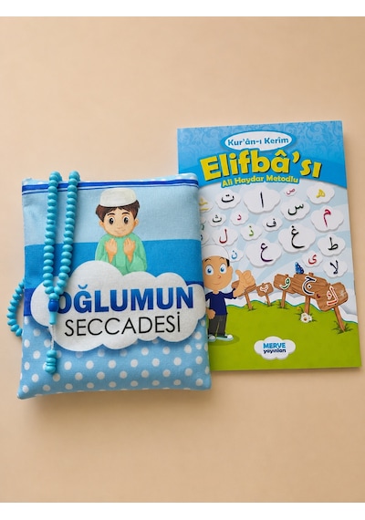 Çocuk Namaz Seti 2001 Çantalı Seccade, Elif Ba Ve 99'lu Tesbih Mavi