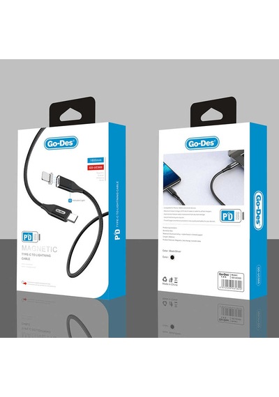Go Des UC-505 Magnetik Lightning PD Kablo 3A Mıknatıslı Şarj Kablosu 180 CM Data Kablo Siyah ZORE-258868