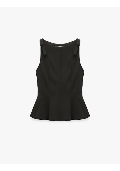 Koton Krep Scuba Kumaş Fiyonk Detaylı Kayık Yaka Kolsuz Peplum Bluz Siyah 7wak10045ek