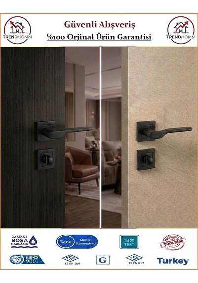 Grossavm Sedir Rozetli Wc Banyo Kapı Kolu - Mat Siyah - 1 Takım Ön Ve Arka
