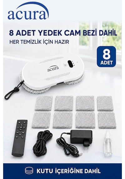 Acura AC-140 Sıvı Püskürtmeli Aı Cam Silme Robotu Uzaktan Kumandalı + 8 Yedek Ped