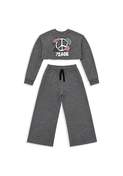 Kız Çocuk Eşofman Takım Crop Sweatshirt - İspanyol Paça Eşofman Altı (7-12 Yaş)