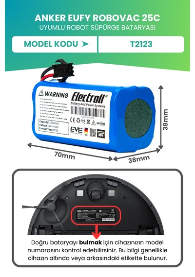 Eufy Robovac 25c Uyumlu Batarya Ultra Yüksek Kapasite 3200mah