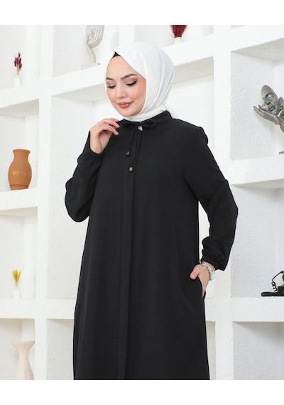Nevayla Moda Salaş Kesim Aerobin Kumaş Ferace / Siyah - F137