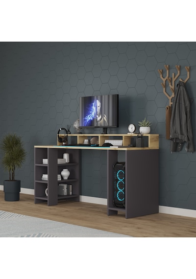 Oyuncu Masası/bilgisayar Masası / Çalışma Masası / %100 Mdf Antrasit - Lefkas Meşe