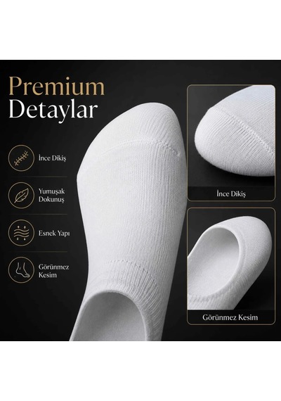 Genel Erkek Geri Dönüşüm İplikli 12 Li Görünmez Sneaker Çorap, İnce Dikişli, Nefes A Beyaz 12'li / 39-44
