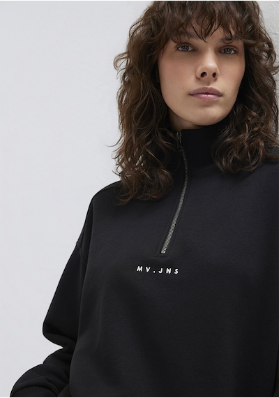 Mavi - Mvjns Nakışlı Yarı Fermuarlı Siyah Sweatshirt 1s10533-900 Siyah