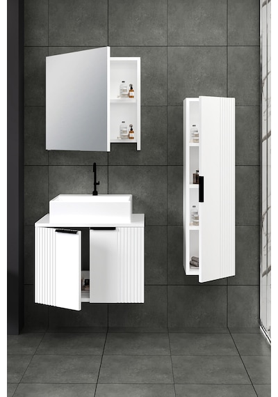 %100 Mdf 65 Cm Chester Banyo Dolabı + 30 Cm Boy Dolabı Beyaz %100 Mdf 65 Cm Chester Banyo Dolabı + 30 Cm Boy Dolabı Beyaz