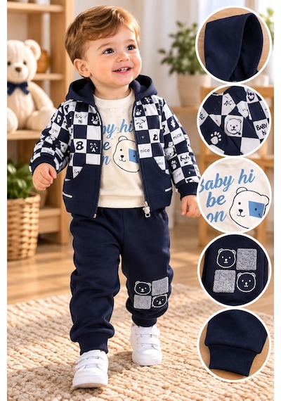 Baby Hi Yazılı Erkek Üçlü Takım 9-18 Aylık -dü605260 - Lacivert