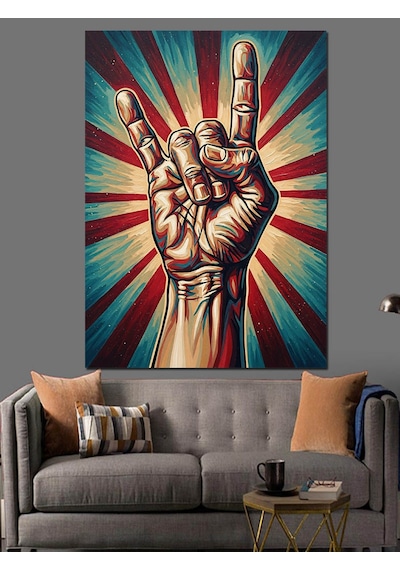 Ahşap Tablo Rock El İşareti Posteri