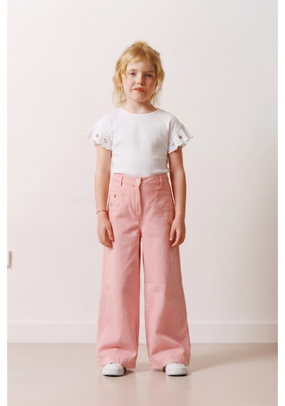 Magu Kız Çocuk Pamuklu Beyaz Fırfır Kollu T-shirt Pembe Nakışlı Bol Paça Pantolon Takım Çok Renkli Magu Kız Çocuk Pamuklu Beyaz Fırfır Kollu T-shirt Pembe Nakışlı Bol Paça Pantolon Takım Çok Renkli