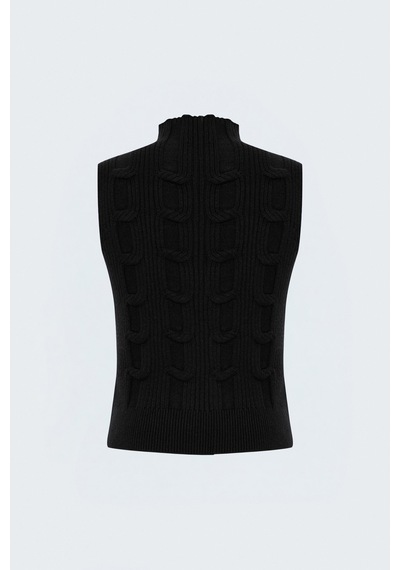Sateen Örgülü Sıfır Kol Triko - Siyah-137959