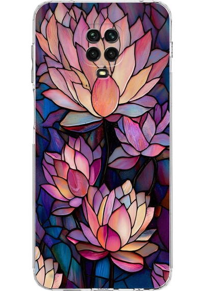 Printify Redmi Note 9 Pro İle Uyumlu Vitray Sessiz Lotus Tasarımlı Şeffaf Silikon Kılıf Şeffaf