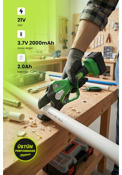 R-fbeps 21 V 2 Amper Dijital Göstergeli Şarjlı Boru Kesme Makası 40 Mm Çap