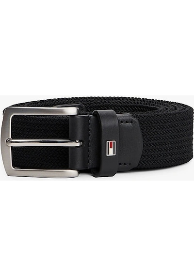 Tommy Hilfiger Erkek Siyah Kare Tokalı Dokulu Kemer Siyah