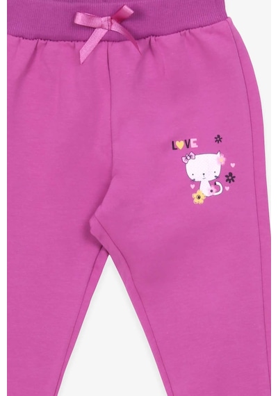 Breeze Kız Bebek Eşofman Altı Kedi Baskılı 6 Ay-2 Yaş, Lila