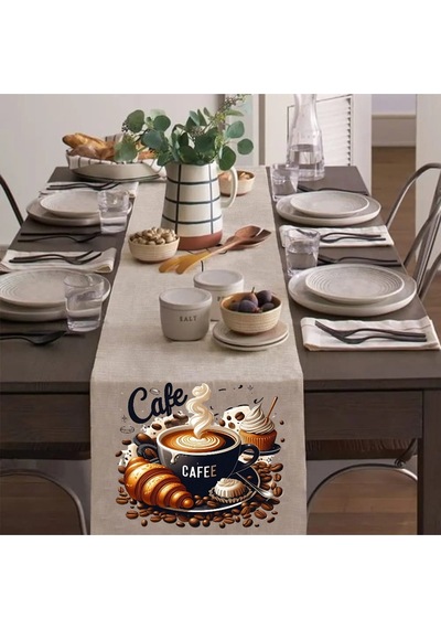 Cafe Love Runner, Runer, Masa Örtüsü, Sofranıza Zarafet Katın Runner, Masa Örtüsü Krem