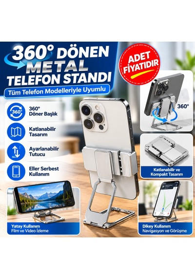 360 Derece Dönen Tüm Telefon Tipleri İle Uyumlu Metal Telefon Standı Braket Adet Fiyatıdır