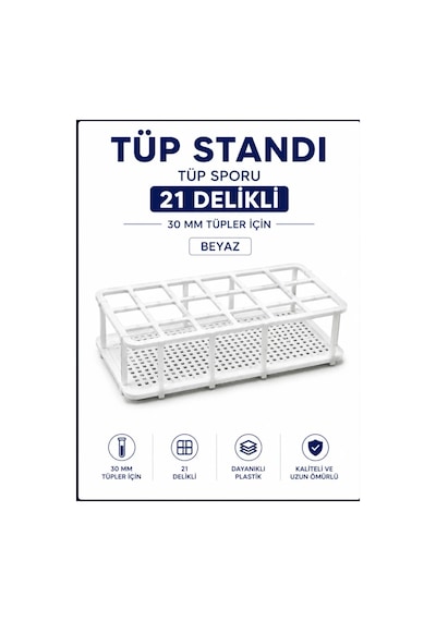 Tüp Standı - Tüp Sporu - 21 Delikli - 30 Mm Tüpler İçin - Beyaz