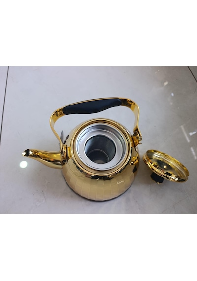 Zekioğlu 3 Litre Altın Gold Paslanmaz Çelik Çaydanlık Aynalı Gövde Ergonomik Sap 5 Katmanlı Kapsül Taban İthal Demlik Sarı