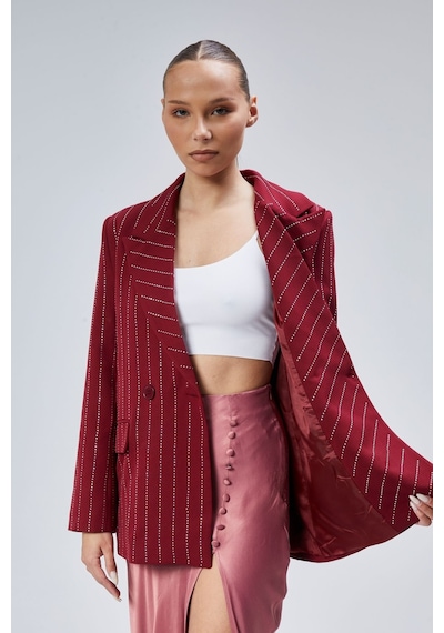 Kadın Taş İşlemeli Regular Vatkalı Blazer Ceket Bordo